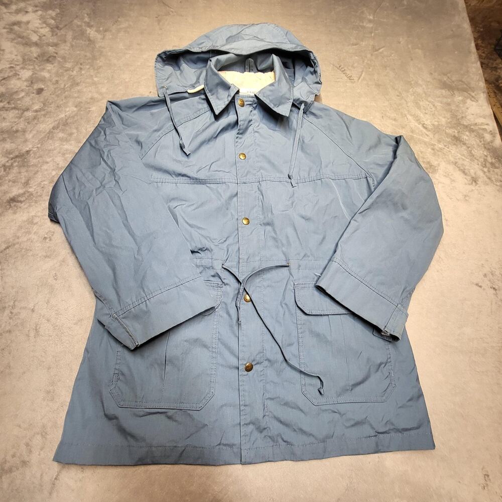 Vintage Woolrich Jacket Womens L Blue Parka Removable Hood USA Coat Drawstring